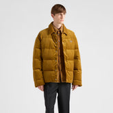 Prada Men's Fall And Winter Logo Lapel Single-Breasted Solid Color Fitted Short Section Long Sleeve Corduroy Texture Puffer Down Jacket #71823
