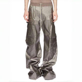 Rick Owens Men's Spliced Side Pockets Solid Color Coated Wide Leg Jeans Spring & Autumn Casual Long Pants Ngvp #1518