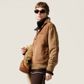 MiuMiu Men's And Women's Fall/winter Fashion Casual Color Block Collared Zipper Suede Badge Knit Jacket #79195