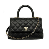 Chanel COCO Handle 16 Classic Logo Black Gold Leather Caviar Chain Shoulder Crossbody Mini Small Medium Women's Spring Summer Black Bag Bags #81386