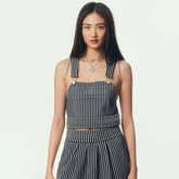 Chanel Women's Summer Striped Sleeveless Vest Tank Top High Street Solid Color Cotton Blend Top Strapless Ngvp #2144