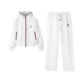 Brunello Cucinelli Men's And Women's Spring/fall Fashion Casual Solid Color Hooded Zipper Jacket With Logo Trim Solid Color Elastic Waist Casual Wide Leg Pants Pants Suit Set #79265