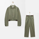 Loewe Men's And Women's Spring/fall Fashion Casual Solid-color Lapel Zipper Cotton Satin Fabric Waist Tapered Jacket Elastic Waist Straight Leg Pants Suit Set #79174