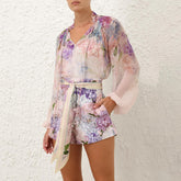 Zimmermann Women's Spring Summer Floral Print Lantern Sleeve Shirt Top Lined Solid Camisole #76857