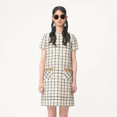 Valentino Women's Summer Tweed Check Embroidery Short Round Neck Colorblocking Dresses Ngvp #1254