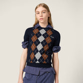 MiuMiu Women's Summer Fashion Casual Crew Neck Diamond Pattern Slim-Fit Short Sleeve Cashmere T-Shirt #78466