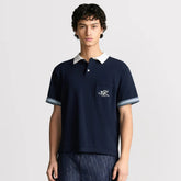 Dior Men's Summer Blue Cotton Plain Knit Fabric Suzuran Embroidery Polo Neck Short Sleeve T-Shirt #76931