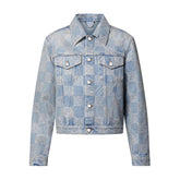Louis Vuitton Men's Spring And Autumn Checkerboard Print Jacquard Crystal Decoration Single Breasted Long Sleeved Denim Jacket Casual Jeans Pants Suit Set #75273