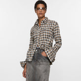Acne Studios Women's Spring/Fall Checkered Single-Breasted Color-Blocked Casual Loose-Fit Long-Sleeve Shirt #81593