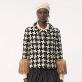 Valentino Women's Spring & Autumn Thousand Bird Pattern Lapel Wool Macro Pied De Poule Tweed Short Jacket Ngvp #9912