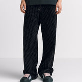 Dior Men's Dior And Kaws Collection Four-Season Cotton-Blend Solid-Color Button-Fly Flocked Denim Pants #81751