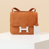 Hermes Women's Constance 19h Suede Flap Shoulder Bag With Silver And Gold Hardware Bag Bags #84116A
