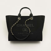临时-- Chanel Large Shopping Bag Canvas Gold Tone Metal Black