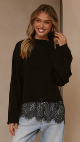 Jersey Kylan con Ribete de Encaje - Negro