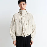 Lemaire Men's Spring/Fall Parachute Jacket Solid Color High-Neck Cotton Zipper Jacket with Zippered Pockets Ngvp #2378