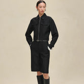 Hermes Women's Workwear-Style Fall/Winter Lapel Zipper Denim Short Jacket with Casual Solid-Color Mid-Length Pants Ngvp #2587
