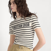 DIOR Dioriviera Women's Summer Black And White Striped Appliqu¨¦d Letters Knit Round Neck Short Sleeve T-shirt #76872