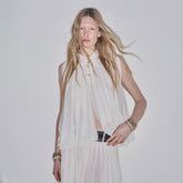 Chanel Women's Spring/Summer Cape Silk Slit Rhinestone Button Top Solid Color Lapel Sleeveless Shirt Ngvp #2273