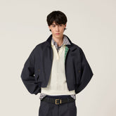 MiuMiu Women's Spring/Autumn Solid Color Fashionable Casual Stand Up Collar Zipper Checkered Cotton Jacket #78213