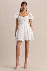 Vivi | White Lace Sweetheart-Neck Mini Dress