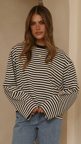 Solana Long Sleeve Top - Black/White Stripe