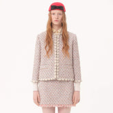 Valentino ?Women's Spring/Summer/Fall Striped Knit Long-Sleeve Embroidered Ribbon Tweed Jacket Casual Solid-Color Mid-Waist Skirt Ngvp #2384