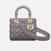 Dior Small Lady Dior My Abcdior Handbag In Glacier Blue Lambskin With Quiltoir Pattern. Four Square Compartments Black Satin Leather Featuring A Black Lacquered Clasp—princess Diana-style Crossbody Bag Bags M0538ONGE #197196