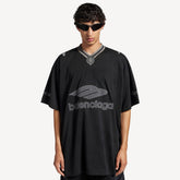Balenciaga Top-Quality Version Men's 3b Football V-neck T-shirt Oversized Black Anthracite #336374