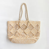 Chanel Women's CoCo Beach Collection Woven Shopper Solid Color Gold Buckle Logo Checkered Casual Tote Bag Bags AS4576-B15546-NW424 #81292
