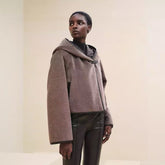 Hermes Women's Autumn And Winter Fashionable A Silhouette Leather Buckle Hooded Jacket Short Fashion Casual Temperament Coat Ngvp #9786