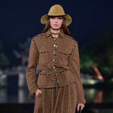 Chanel Women's Fall And Winter Golden Brown Belt Tweed Silhouette Jacket Sequins Beaded On The Button Luxury Retro Slim Jacket Ngvp #2235