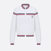 Dior Women's Spring Summer New Vibe Pilot Jacket White Zip Jacket Tricolour Strip Woven Embroidered Logo Pleated Half Skirt Set Suit #81259