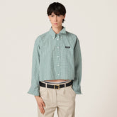 MiuMiu Women's Spring And Summer Green Plaid Shirt Logo Fashion Trend Elegant Casual Single-breasted Long-sleeved Jacket Shirt #81459