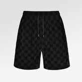 Louis Vuitton Men's Spring/summer Flocked Tech Shorts Checkerboard Marque L.vuitton D¨¦pos¨¦e Logo Velvet Solid Color Elastic Waist Wide Leg Comfortable Pants #81411