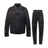 Louis Vuitton Men's Spring And Fall Black Logo Jacquard Single Breasted Long Sleeved Denim Jacket Jeans Pants Suit Set #75747