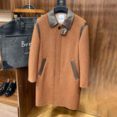 Berluti Men's Fall/Winter Vintage Two-Tone Reversible Wool Blend with Sheepskin Panels Mid-Length Solid Color Long-Sleeve Coat Jacket Ngvp #2579