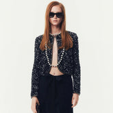 Chanel Women's Vintage Spring/Fall Rhinestone-Embellished Color-Block Cotton Knit Cardigan Jacket Ngvp #2395