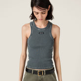 MiuMiu Grey Garment-dyed Ribbed Knit Jersey Top #378148