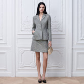 Dior Bar Blazer Skirt Black and White Houndstooth Virgin Wool Blend With Multicolor Sequins #377177