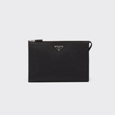Prada Men's Fashion Classic Solid Color Enamel Metal Triangle Logo Zipper Closure Saffiano Leather Clutch Bag Bags 2VF030_9Z2_F0002_V_DON #78329