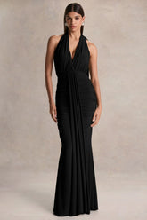 Roselani | Black Halter-Neck Maxi Dress With Open-Back