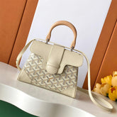GOYARD Saigon Women's Solid Color Wooden Handle Canvas and Calfskin Shoulder Bag Handbag Bags #77774