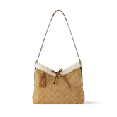 Louis Vuitton Women's CarryAll PM Mahina Handbags Adjustable Shoulder Strap Lace-up Closure Suede And Wool Trim Hand-held Shoulder Bag #333064