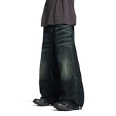 Balenciaga Men's And Women's Spring And Fall Solid Color Splicing Effect Button Loose Fit Jeans Pants #75497