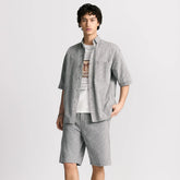 Dior Men's Spring Summer Grey Cotton Denim Oblique Printed Lapel Single Breasted Shirt Denim Straight Wide Leg Shorts Set Suit #81256