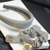 MiuMiu Women's Black and White Checkered Printed Hair Bands Headbands Hair Bands Hair Clips Jewelry #75549