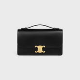 Celine Triomphe Women's Handbag Black Medium-sized Crossbody Bag With Gold Buckle And Flap Brown Stylish Elegant And Casual Bags #84132A