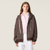 MiuMiu Women's Spring/Fall Contrast-Striped Cotton-Fleece Zipper Long-Sleeve Slim-Fit Hooded Jacket #81547