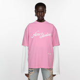 Acne Studios Women Spring Summer 3D Embroidery Logo Pink White Fashion Temperament Casual Tide Round Neck Top T-shirt #81216