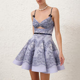 Zimmermann Women's Summer Solid Color Botanical Floral Pattern Print Short Halter Dresses #76553